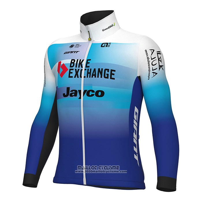 2022 Maillot Cyclisme Bike Exchange Bleu Blanc Manches Longues et Cuissard
